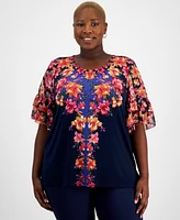 Jm Collection Plus Arianna Trail Chiffon-Sleeve Top, Created for Macy's