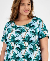 Jm Collection Plus Tropical Overlay Short-Sleeve Top, Created for Macy's