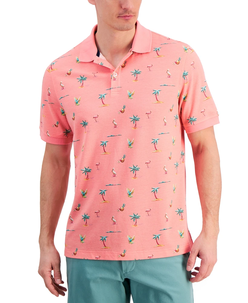 Club Room Men's Textured Short Sleeve Florida Life Print Performance Polo Shirt, Created for Macy's