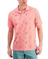 Club Room Men's Textured Short Sleeve Florida Life Print Performance Polo Shirt, Created for Macy's