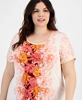 Jm Collection Plus Size Ombre Flora Scoop-Neck Top, Created for Macy's