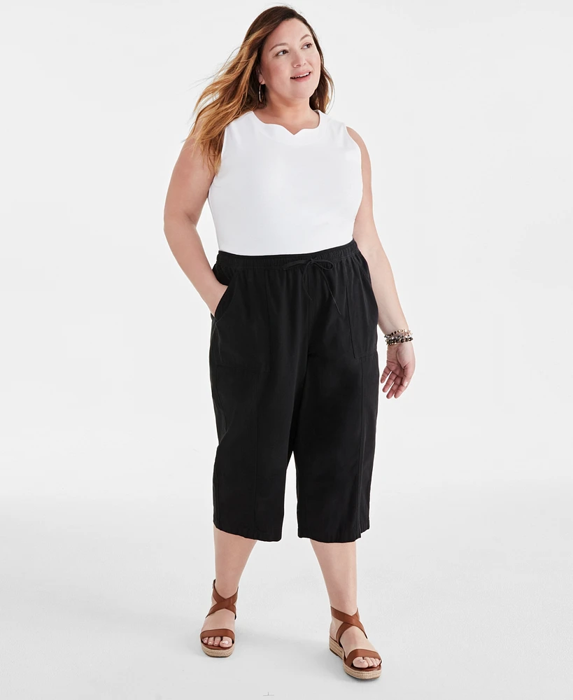 Style & Co Plus Cotton Drawstring Capri Pants, Created for Macy's