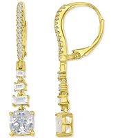 Cubic Zirconia Mixed Cut Linear Drop Leverback Earrings