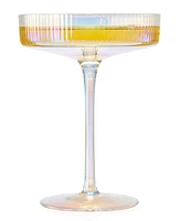 The Wine Savant Ripple Ribbed Champagne Coupe Iridescent Colored Glasses, Set of 4