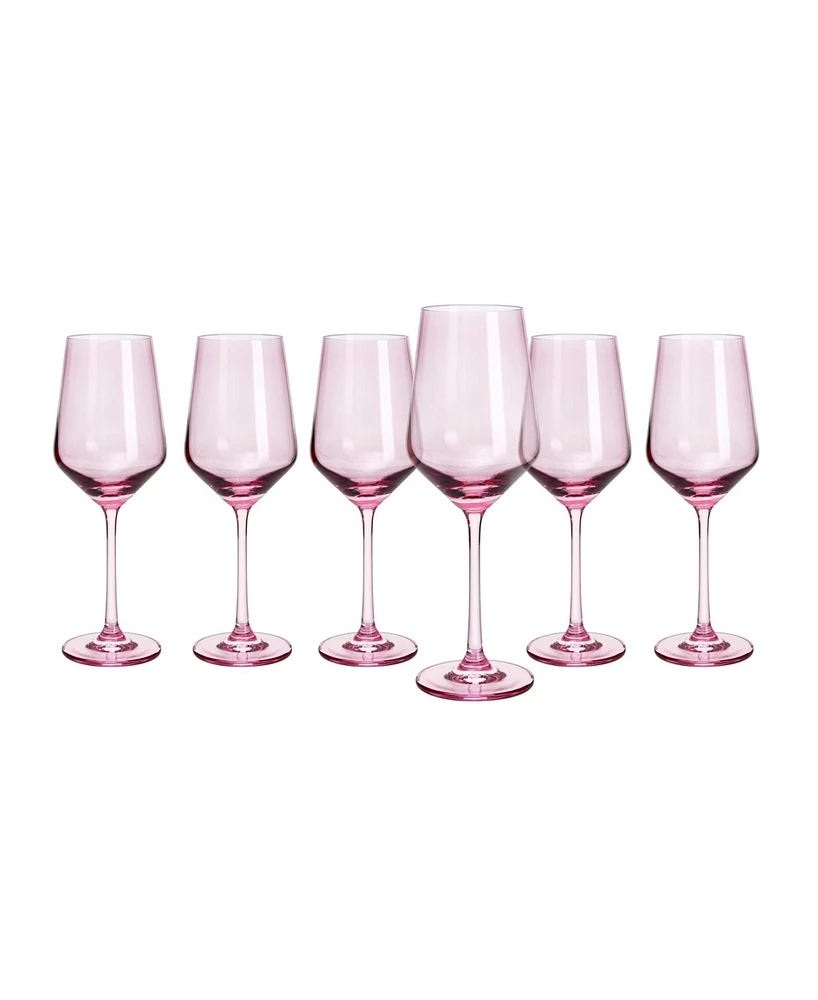 The Wine Savant Blush Pink Colored Wine Glasses Hand Blown, 12 oz Set of 6
