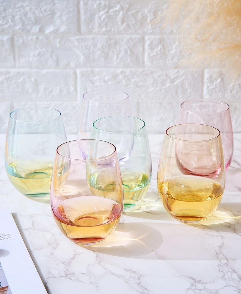 The Wine Savant Glass Colored Stemless Wine Glass, Set of 6