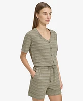 Andrew Marc Sport Women's Striped Knit Short-Sleeve Romper