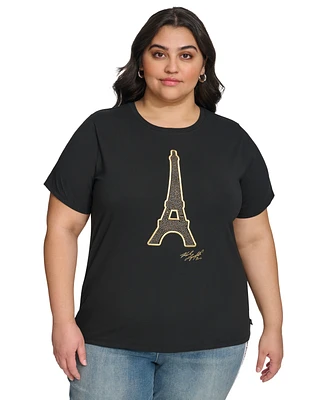 Karl Lagerfeld Paris Plus Eiffel Tower Embellished T-Shirt, First@Macy's