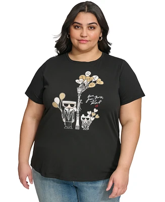 Karl Lagerfeld Paris Plus Embellished Graphic-Print T-Shirt, First@Macy's