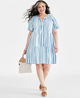 Style & Co Plus Printed Split-Neck Flutter-Sleeve Swing Dress, Created for Macy's