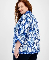 Style & Co Plus Belinda Border Reversible Kimono, Created for Macy's