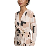 Calvin Klein Women's Printed Long-Sleeve Wrap Dress