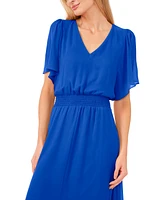 CeCe Women's Smocked Waist Flutter Sleeve Dress