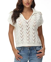 Frye Women's Sailor-Collar Crochet Pullover Top