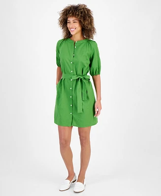 Nautica Jeans Women's Linen-Blend Puff-Sleeve Shirtdress