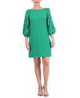 Vince Camuto Women's Signature Stretch Crepe Embroidered-Sleeve Shift Dress