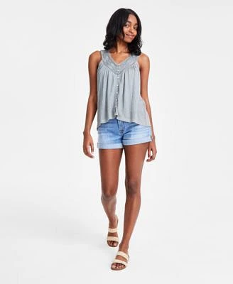 Lucky Brand Womens Lace Trim Tank Top Mid Rise Denim Shorts