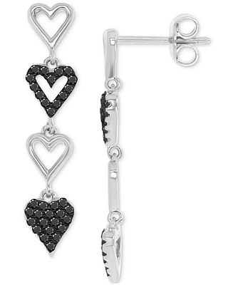 Black Spinel & Polished Heart Linear Drop Earrings (3/8 ct. t.w.) in Sterling Silver