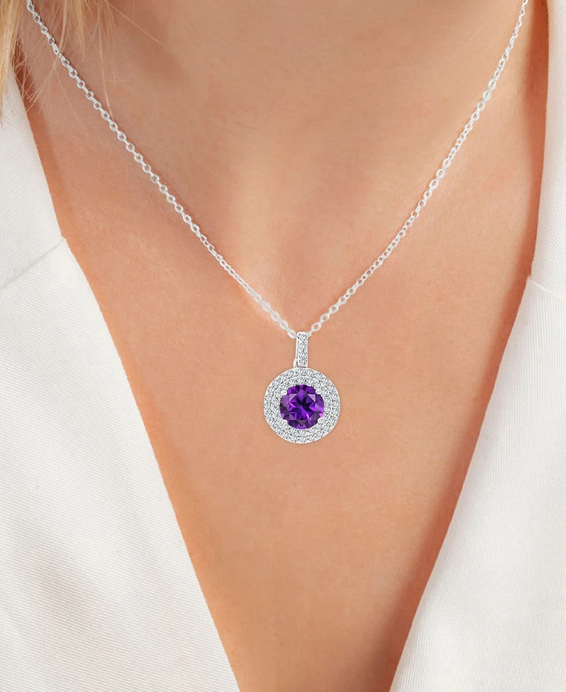 2-Pc. Set Amethyst (2-5/8 ct. t.w.) & Lab-Grown White Sapphire (1 ct. t.w.) Halo Pendant Necklace & Matching Stud Earrings in Sterling Silver