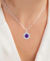 2-Pc. Set Amethyst (2-5/8 ct. t.w.) & Lab-Grown White Sapphire (1 ct. t.w.) Halo Pendant Necklace & Matching Stud Earrings in Sterling Silver