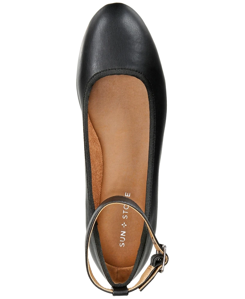 Sun + Stone Women's Luellaa Buckle Ankle Strap Ballet Flats, Created for Macy's