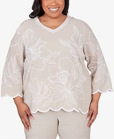 Alfred Dunner Plus Garden Party V-neck Embroidered Floral Top