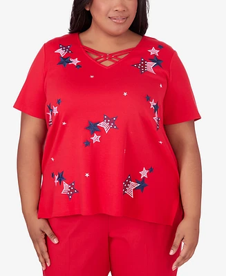 Alfred Dunner Plus All American Embroidered Stars Top