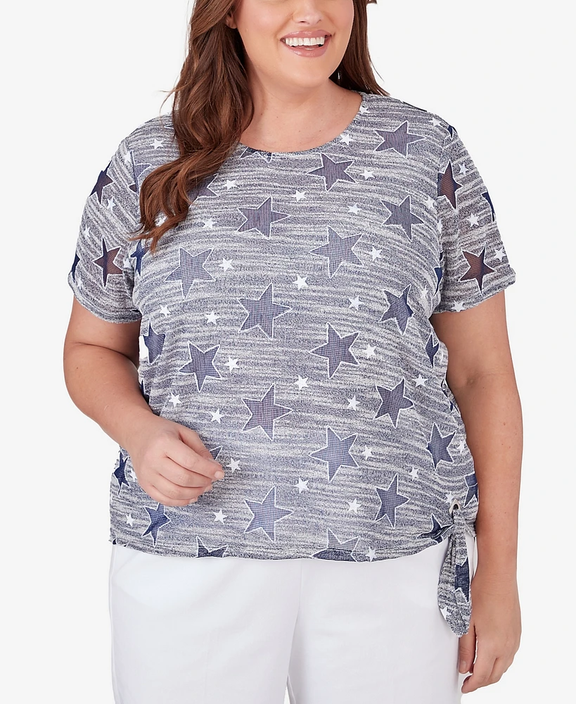 Alfred Dunner Plus All American Lined Space Dye Stars Tee with Side Tie