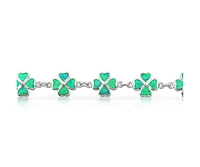 Bling Jewelry Created Synthetic Opal Inlay Green Shamrock Irish Lucky Clover Leaf Heart Shaped Link Charm Bracelet For Women Sterling Silver