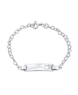 Bling Jewelry Personalized Delicate Petite Name Bar Plated Engrave Heart Id Identification Bracelet .925 Silver Sterling For Small Wrists 6 Inch Custo