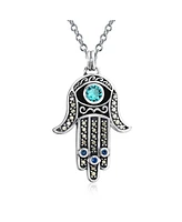 Bling Jewelry Large Yoga Cubic Zirconia Blue Cz Amulet Talisman Evil Eye Hamsa Hand Of God Star Of David Pendant Necklace For Black Oxidized Sterling