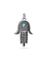 Bling Jewelry Large Yoga Cubic Zirconia Blue Cz Amulet Talisman Evil Eye Hamsa Hand Of God Star Of David Pendant Necklace For Black Oxidized Sterling