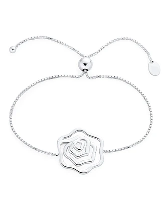 Bling Jewelry Delicate Garden Flower Open Rose Slide Bolo Style Bracelet For Women Sterling Silver Adjustable