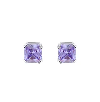 Traditional Classic Large Statement 7CT Emerald Cut Simulated Lavender Amethyst Aaa Cz Solitaire Clip On Stud Earrings For Women Rhodium Plated Brass