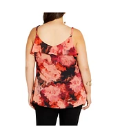 Plus Mischa Print Floral V Neck Ruffle Top