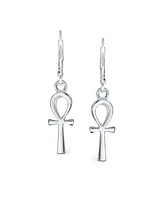 Bling Jewelry Christian Religious Symbol of Life Egyptian Ankh Cross Drop Dangle Lever back Earrings Sterling Silver