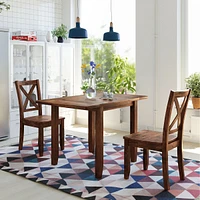 Streamdale Furniture 3-Piece Wood Drop Leaf Breakfast Nook Dining Table Set With 2 X-Back Chairs For Small Places