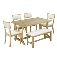 Simplie Fun Farmhouse 6-Piece Trestle Dining Table Set With Upholstered Dining Chairs And Bench