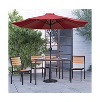 Calle 7 Piece Outdoor Faux Teak Poly Slat Furniture Set - Table, 4 Chairs And Patio Umbrella Base