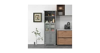 6-Tier Freestanding Bathroom Cabinet with 2 Open Compartments and Adjustable Shelves