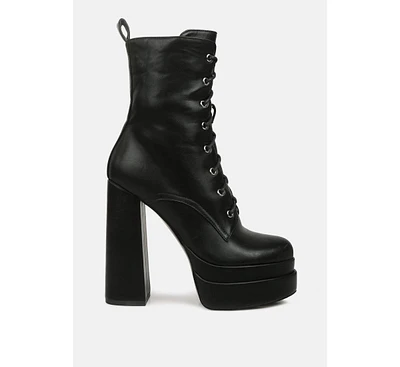 meows faux leather high heel platform ankle boots