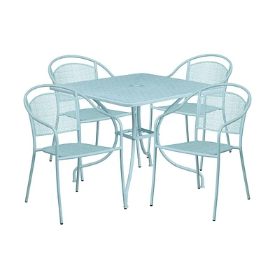 Emma+Oliver Commercial 35.5" Square Metal Garden Patio Table Set W/ 4 Round Back Chairs