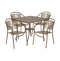 Emma+Oliver Commercial 35.5" Square Metal Garden Patio Table Set W/ 4 Round Back Chairs