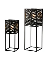 Glitzhome 23.75" H, 17.75" H Set of 2 Metal Stripes Geometric Solar Powered Edison Bulb Outdoor Floor Lantern or Planter Stands