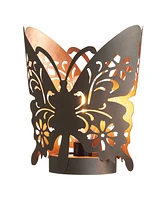 Glitzhome 9" L Black and Gold-Tone Metal Cutout Flying Butterfly Silhouette Solar Powdered Edison Bulb Outdoor Lantern