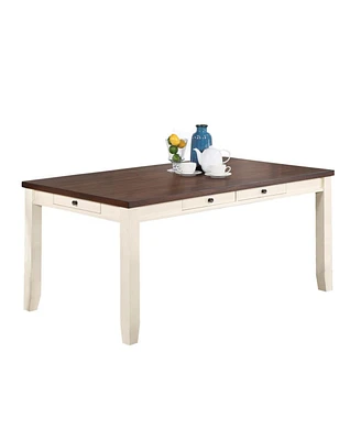 Simplie Fun Rectangular Dining Table with Drawers, White/Walnut Finish