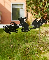 Glitzhome 18" H Multi-Functional 2-in-1 Set of 3 Metal Rabbit Silhouette Pick Wall Decor
