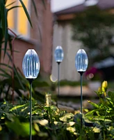 Glitzhome 36" H Set of 3 Solar Powered Stake Oval Flower Light with Stainless Steel Pole