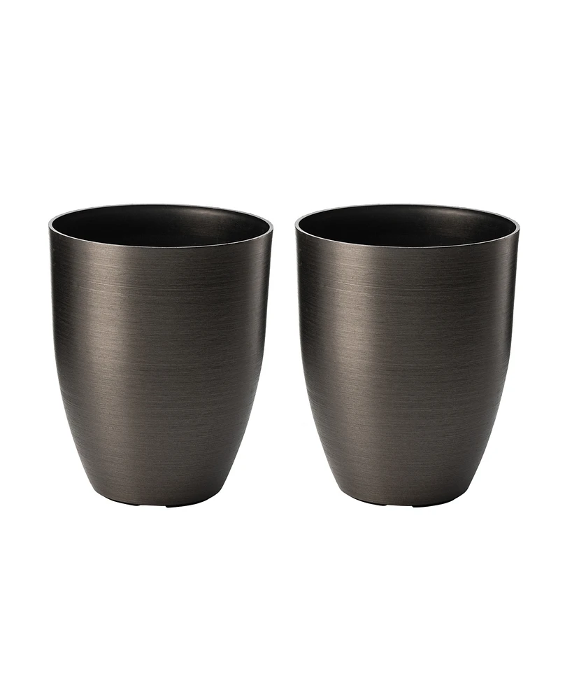 Glitzhome 16.75" H Set of 2 Black Resin and Stone Faux Brushed Steel Texture Tall Planter