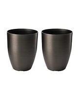 Glitzhome 16.75" H Set of 2 Black Resin and Stone Faux Brushed Steel Texture Tall Planter